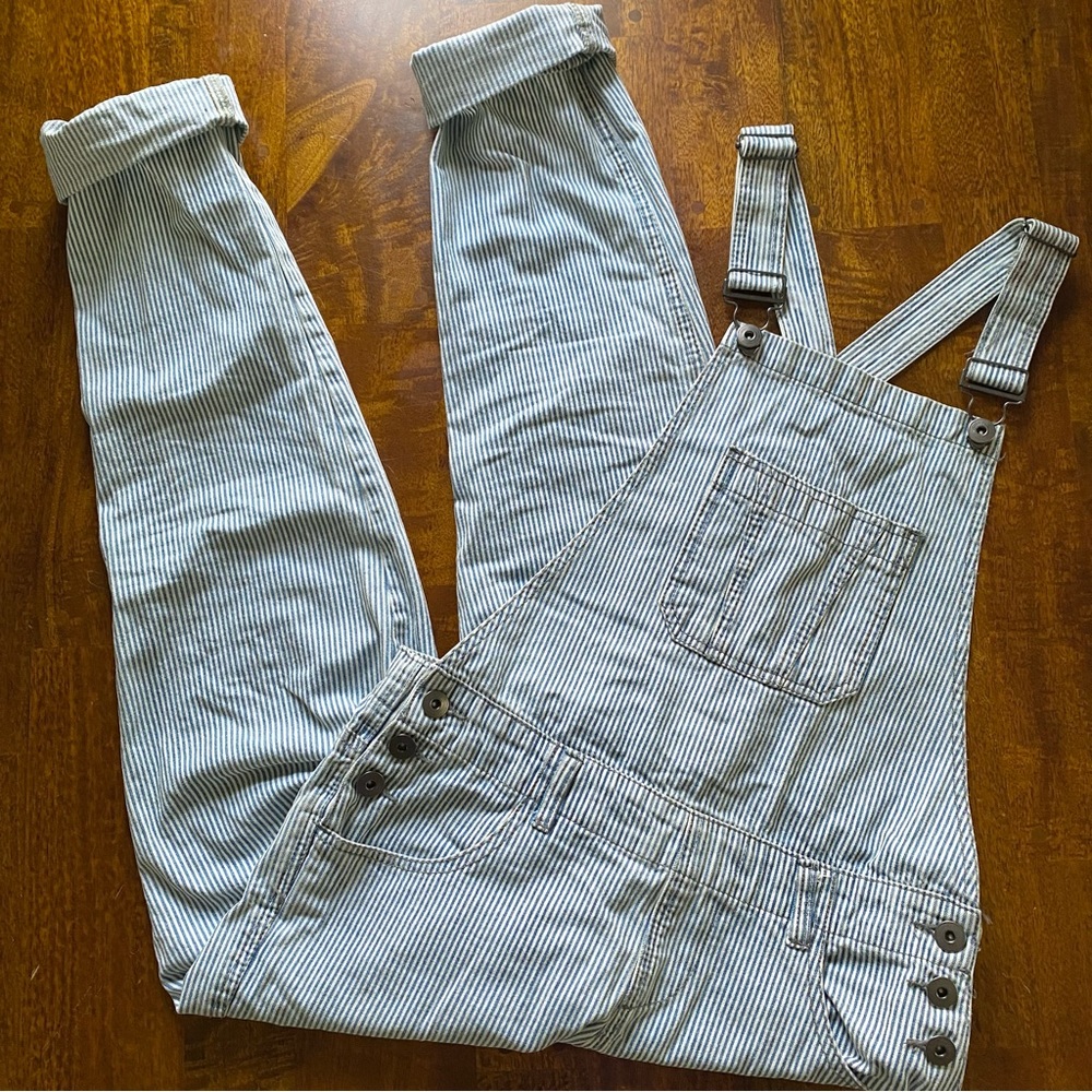 Denim & Co Railroad Striped Denim Overalls